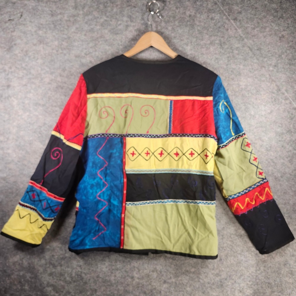 Drapers & Damons Patchwork Embroidered Jacket Womens L Multicolor Bead Toggle - Picture 11 of 13